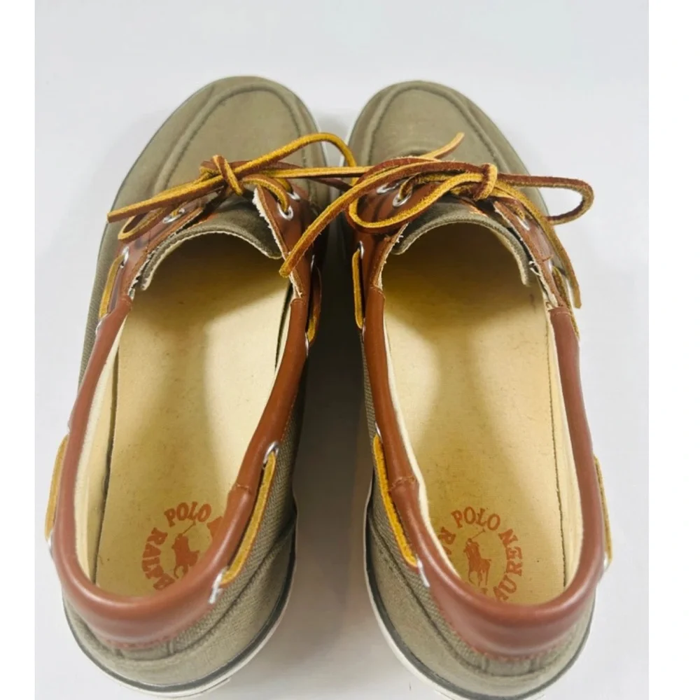 Polo Ralph Lauren Rylander Shoes Men SZ 10 Green Canvas Boat Shoe Preppy Classic